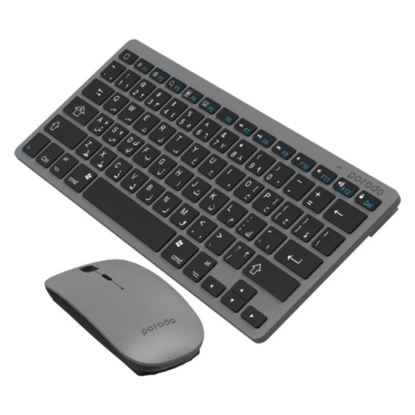 ماوس و کیبورد بی سیم پرودو مدل PD-BTKBMCO-GY | موس و صفحه کلید وایرلس porodo ا Porodo Wireless Super Slim and Portable Bluetooth Keyboard with Mouse (English Arabic)