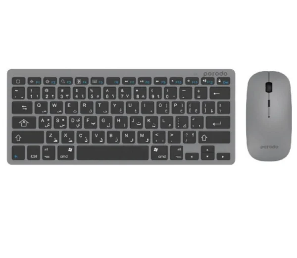 ماوس و کیبورد بی سیم پرودو مدل PD-BTKBMCO-GY | موس و صفحه کلید وایرلس porodo ا Porodo Wireless Super Slim and Portable Bluetooth Keyboard with Mouse (English Arabic)